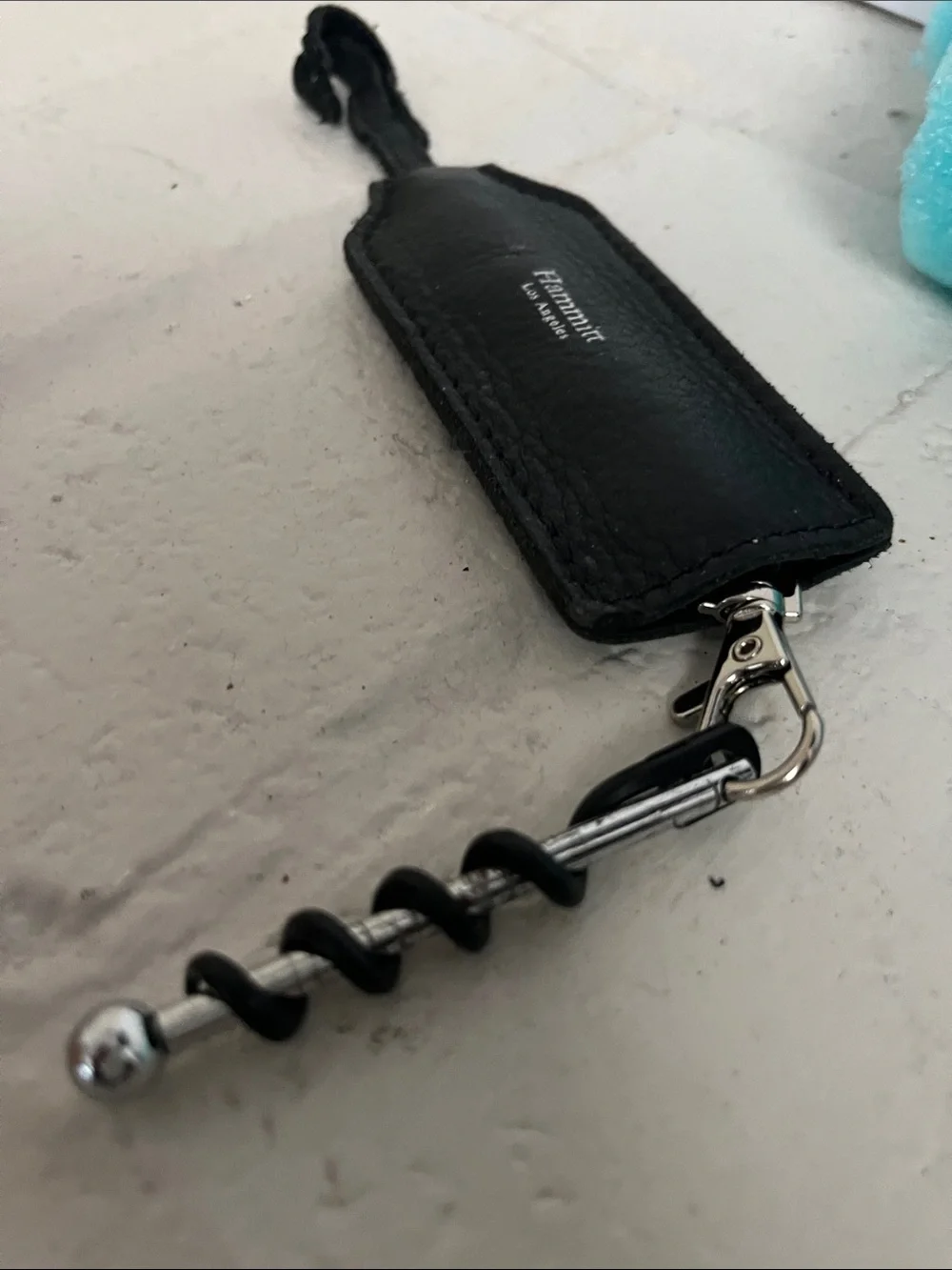Hammitt Black Leather Key Holder with Corkscrew wine opener